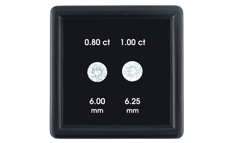 .80 carat diamond vs 1.00. carat diamond under bright light
