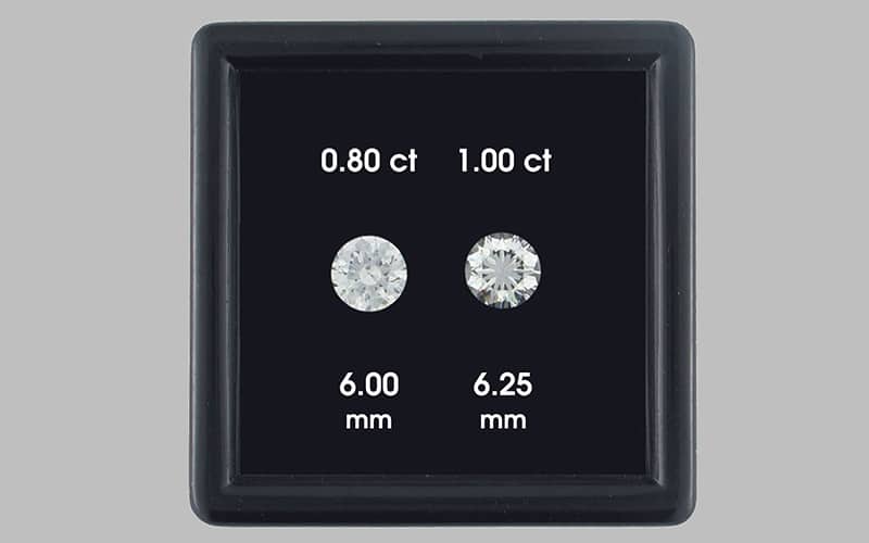 .80 carat diamond vs 1.00. carat diamond under normal lighting