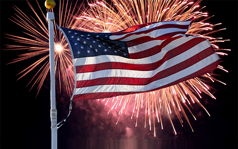 USA flag and fireworks