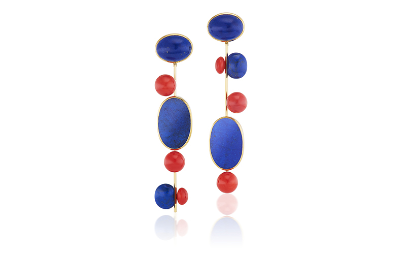 Sardinian Coral, lapis and gold earrings