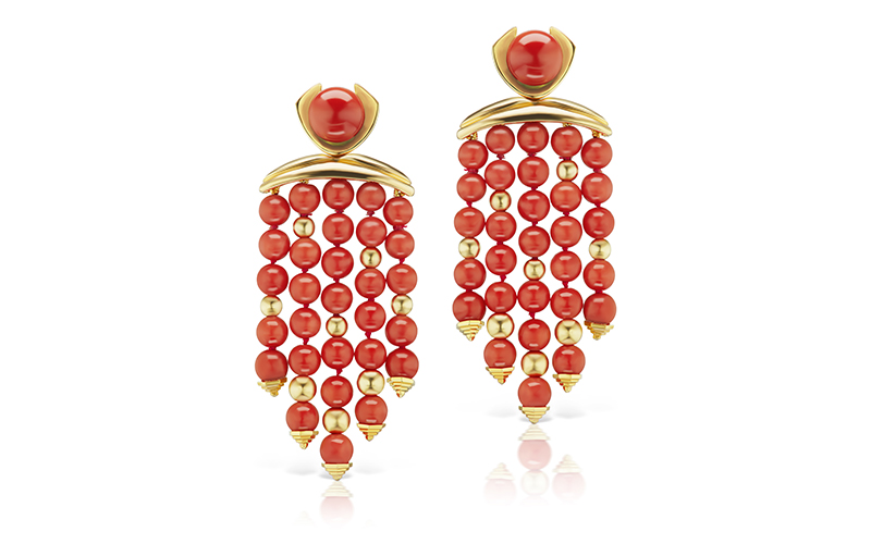Coral bead and gold earrings